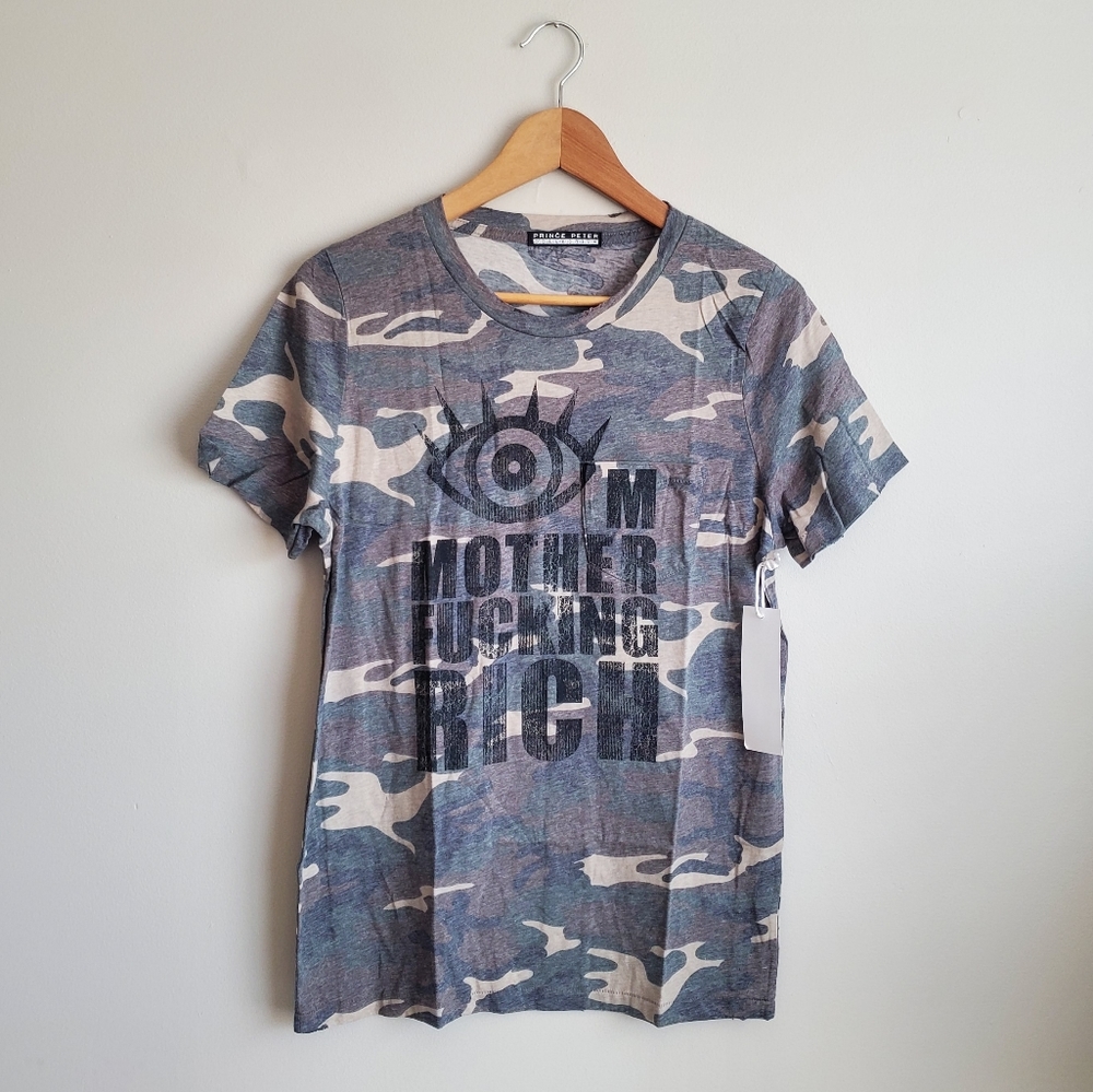 NWT Prince Peter Collection t-shirt Camo I'm Rich Tee size‎ Medium